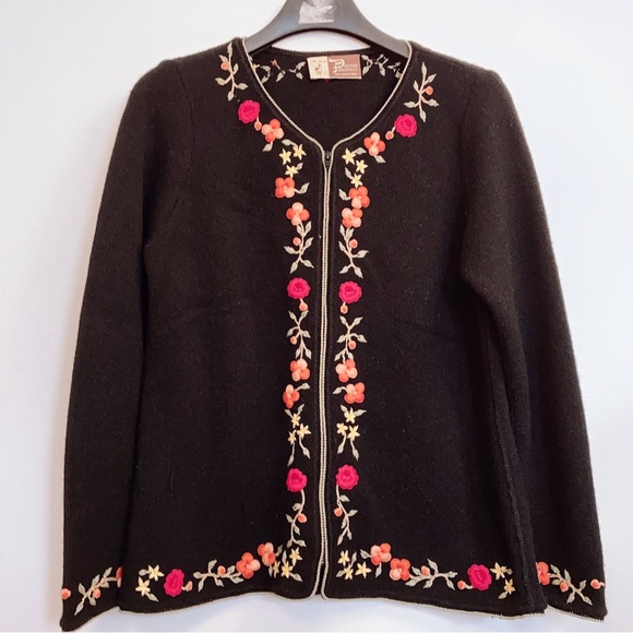 Peruvian Alpaca Blend Boho Cardigan Embroidered Zip Up Sweater Women’s Large